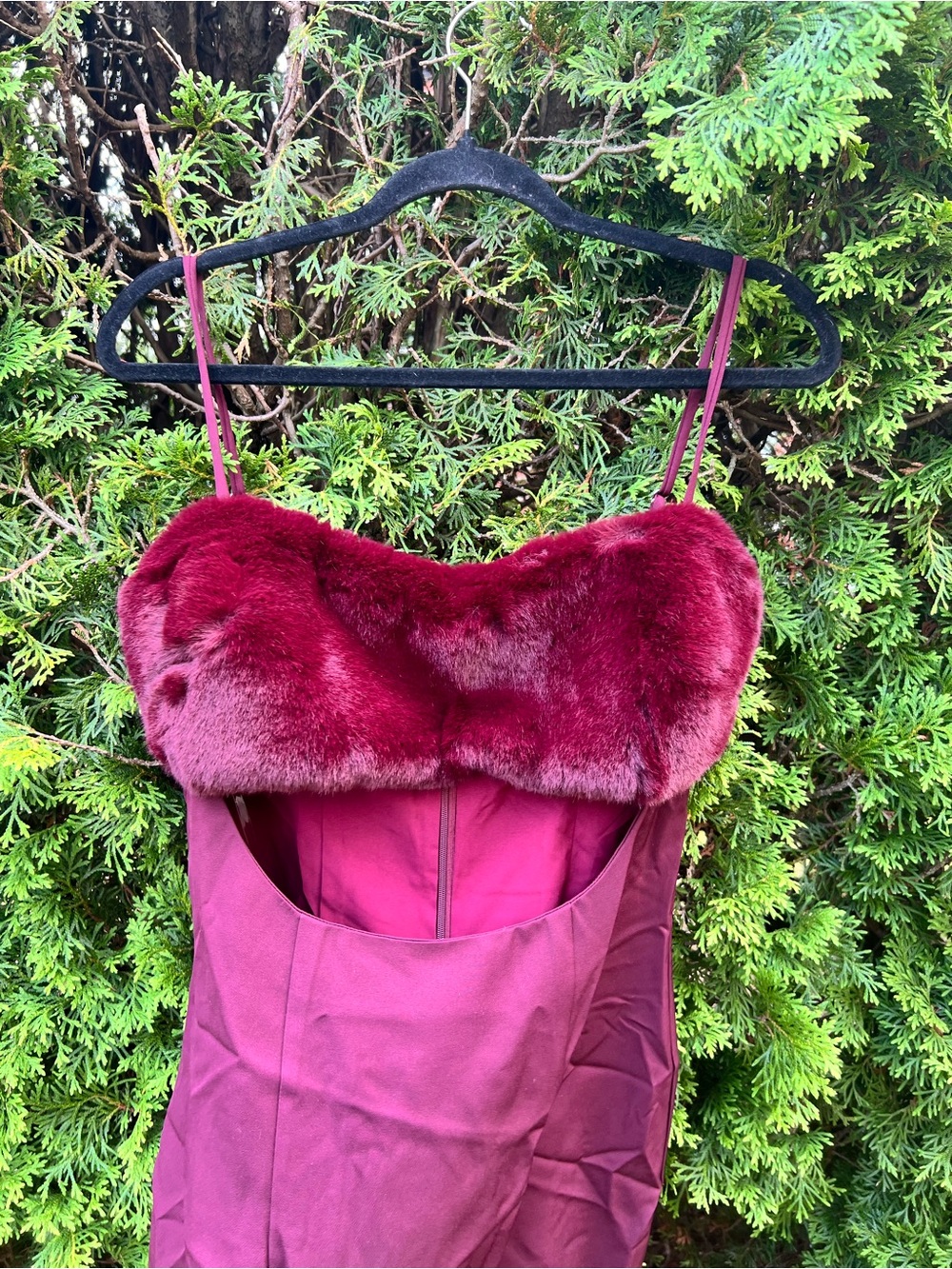 naked wardrobe burgundy faux fur trim mini dress - Picture 3 of 6